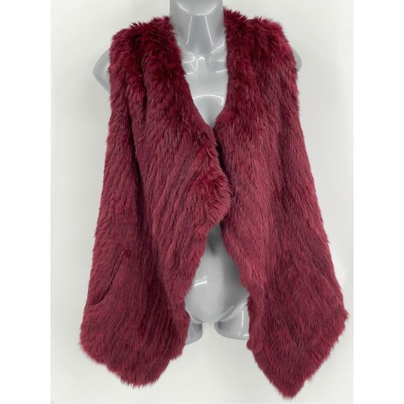 Jackets & Blazers - C By Bloomingdales‎ Women's XS Cashmere Rabbit Fur Sweater Vest Dark Pink Maroon
